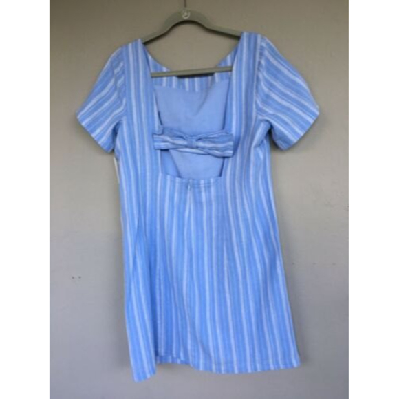 Anthropologie Linen Blend Striped Mini Shift Dress Size 12 Back Bow Zip Lined Bl - Picture 5 of 12